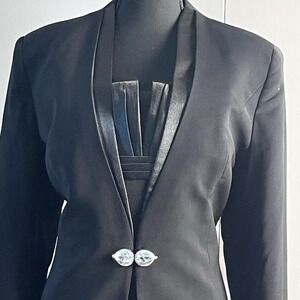 Champagne Italy Blk 2-PC Formal Evening Dress & Jacket Set Wm's 14 Ruffle Bodice